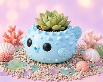 Vaso Kawaii, vaso a forma di pesce palla, vaso per piante grasse a forma di pesce carino, foro di drenaggio opzionale, vaso stampato in 3D, decorazione da scrivania, regalo per amanti delle piante