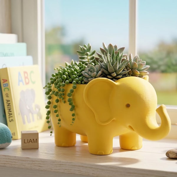 Schattige olifantenplanter (afvoergat optioneel) – vetplantpot – dierenplantpot – bureauplanter – kinderkamerdecoratie – cadeau plantenliefhebber