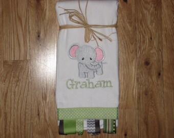 Personalized, Embroidered Little Elephant Burp Cloth