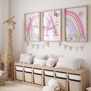 Custom Name Poster: Rainbow Floral Kids Room Decor