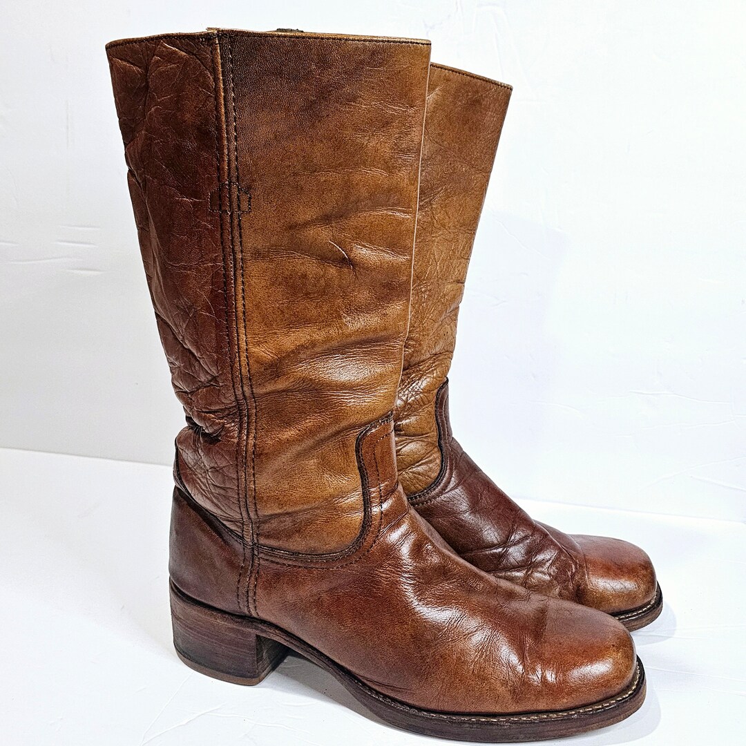 Vintage Frye Campus Boots Leather Brown Western Biker Roper 2955 Size ...