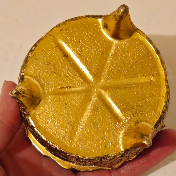 Vintage Japan Gold Metal Avacado Hinged Trinket B… - image 6