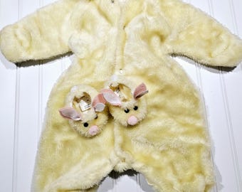 Vintage One Piece Fuzzy Footie Outfit Bunny Slippers 1950's-1960's