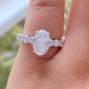 7 Carat Oval Lab Diamond Engagement Ring: Three-Stone, Solid Gold