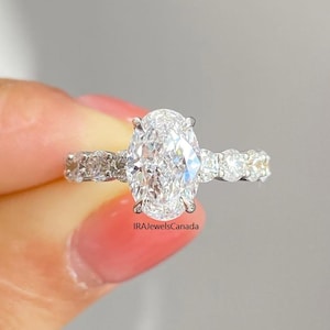 7.5 TCW Oval Lab Diamond Engagement Ring: Three-Stone Wedding Ring