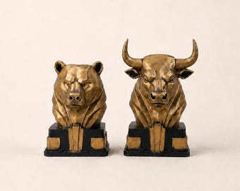 Bull and Bear Bust Set, Corporate Gift for Finance Office, Stock Market Decor