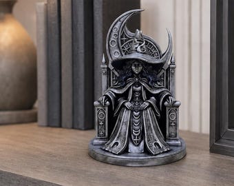 Moon Witch Throne Statue, Dark Fantasy Collector Figure, Gothic Celestial Display Gift