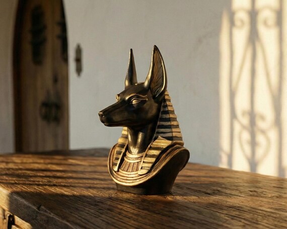 The Jackal Guardian, Anubis Bust, Ancient Egyptian God Sculpture