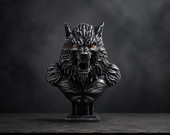 Midnight Hunter Werewolf Bust, Gothic Horror Desk Decor, Moonlit Monster Gift