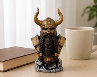 Nordic King Bust, Viking Statue for Norse Mythology Decor, Dwarf Warrior Desk Sculpture
