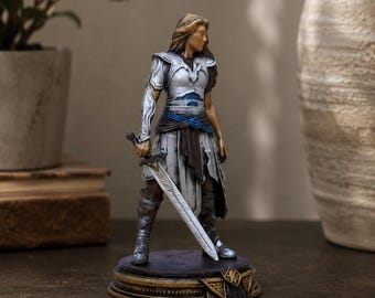 Sword Warrior Figurine, Golden Hand Fantasy Armor Statue, Action Game Collector Gift