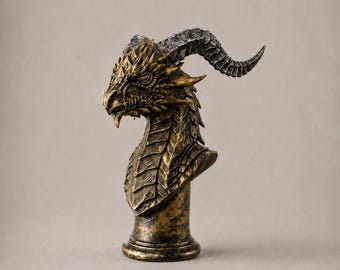 Horned Dragon Bust, Mythical Shelf Statue, Fantasy Collector Gift