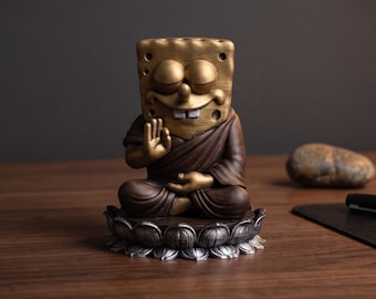 SpongeBob Buddha Statue, Funny Meditation Gift for Zen Desk and Pop Culture Shelf