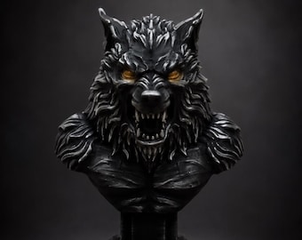 Midnight Hunter Werewolf Bust, Gothic Horror Desk Decor, Moonlit Monster Gift