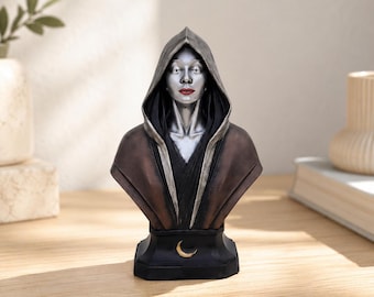 Zodiac Moon Bust, Celestial Decor Statue, Witchy Desk Sculpture, Astrology Gift for Her