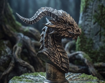 Horned Dragon Bust, Mythical Shelf Statue, Fantasy Collector Gift