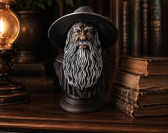 Grey Wizard Bust, Fantasy Shelf Decor