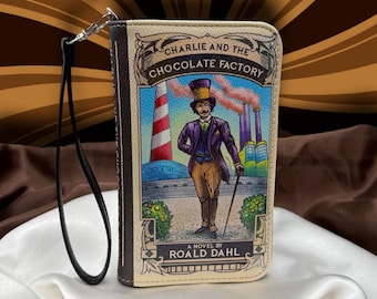Charlie and the Chocolate Factory Book Wallet | Willy Wonka Gift | Literary Wristlet Wallet | Roald Dahl Book Gift | Fits Smartphone
