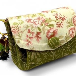 Cartera de acordeón inspirada en Emily Dickinson / Miniorganizador floral con llavero, borla y dije / Cartera compacta para tarjetas, cordones, efectivo y más