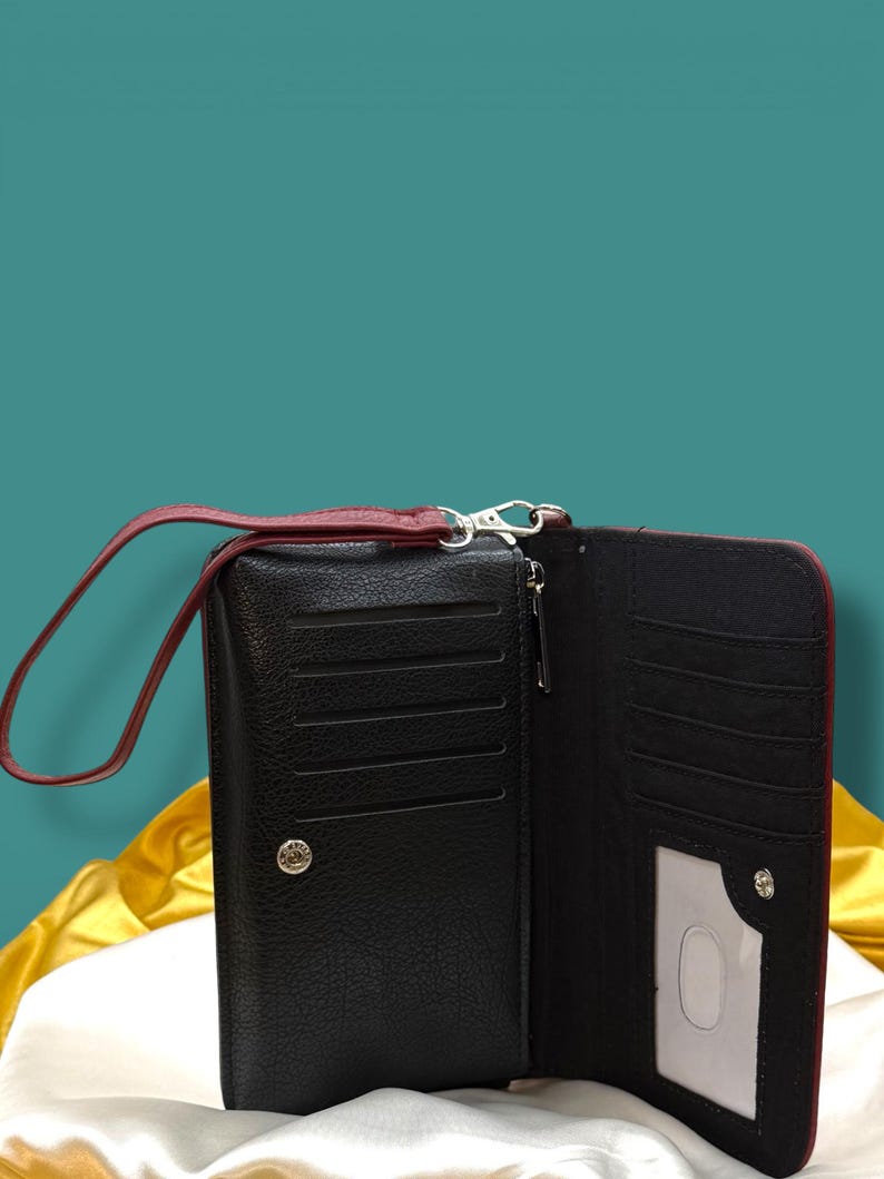 Interior view of Little Women wallet showing card slots and zip pocket