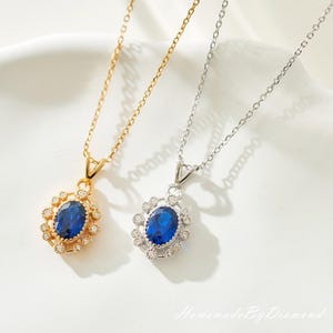 Sierlijke saffierhangerketting, 18 kt goud sterlingzilver, blauwe diamanten hanger, familiesieraden, cadeaus voor moeder, cadeaus voor haar, cadeaus bruidsmeisjes
