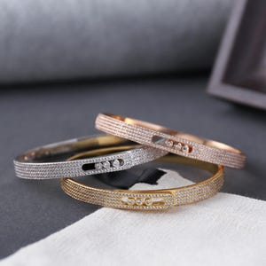 Fashionable Pavé Bangle, Gold Plated Bangle, Minimalist hoop bracelet, Pavé Slide Diamond Bracelet, Anniversary gift, Birthday gift