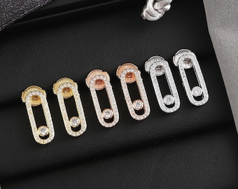 Fashion CZ pave move sutd earrings single bead move earrings 925 silver 18k gold plated earrings