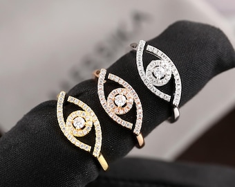 Anello con pavé di zirconi cubici Lucky Eye placcato oro 18 carati, gioielli di moda