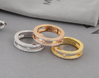 Anello impilabile con cinque perline in pavé di zirconi cubici, placcato oro 18 carati, regalo da donna