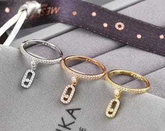 Anello con pendente a pavé di zirconi, anello semplice con diamante, anelli placcati in oro 18 carati