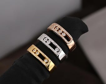 CZ Pave Move Ring Simple Three Diamond 18K Gold Plated Ring
