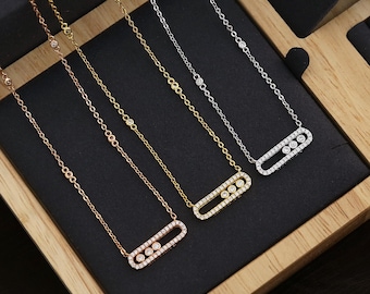 Fashion Pave Move Necklace CZ Simple Pave Necklace 925 silver 18K gold plated necklace Birthday Gift