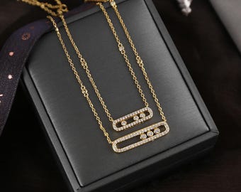 CZ Pave Move Necklace Fashion three diamonds move Necklace 18K gold plated necklace