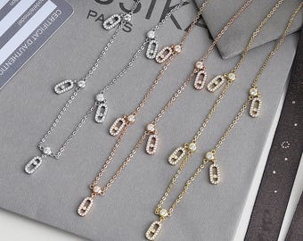 Collier de perles CZ Pave Move Five Collier en plaqué or 18 carats Bijoux femme cadeau pour elle