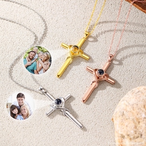 Custom Cross Projection Photo Necklace, Personalized Cross Picture Pendant,Family Member Necklace, Gift for mom, Gift for Her,Religious Gift