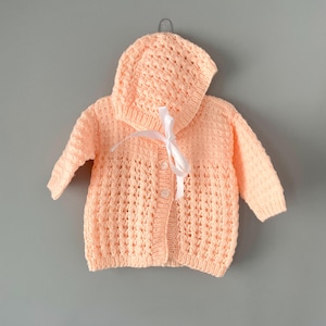 Orange Handmade Crochet Baby Sweater and Bonnet 2 Piece Set | Peach Orange Knit Jacket and Hat Set | Newborn Outfit | Baby Shower Gift Girls