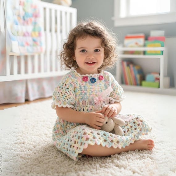 Crochet Baby Easter Dress, Pastel Girl Outfit, Soft Lightweight Baby Girl Dress Toddler, Handmade Baby Shower Gift