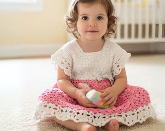 Crochet Baby Dress Pink and White Handmade | Toddler Girl Outfit Vintage Baby Shower Gift | One of a Kind Baby Girl Dress