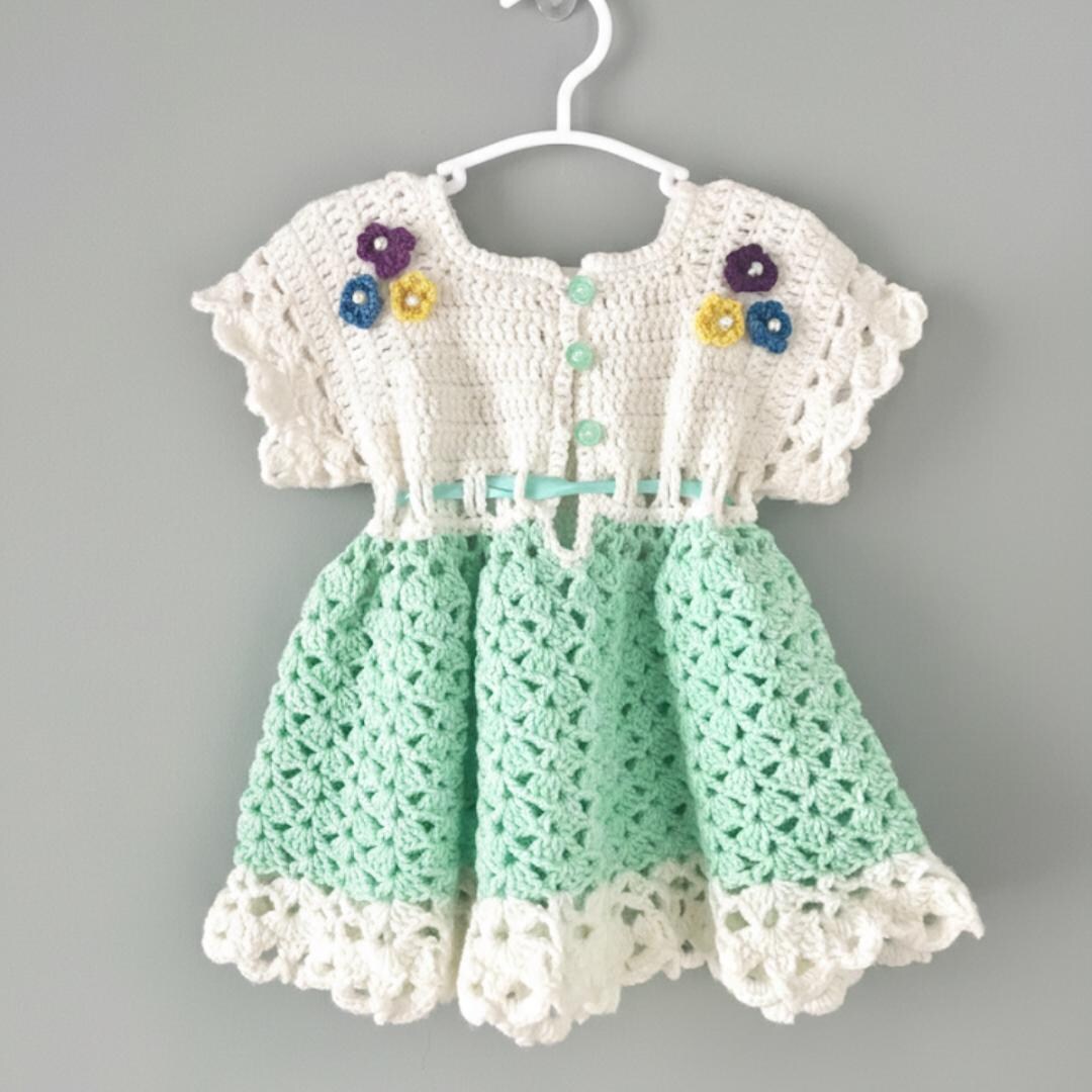 Crochet Floral Baby Dress | Knit Mint Green, Handmade Toddler Outfit Spring Dress