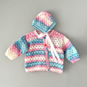 Pink, Blue Baby Sweater and Bonnet Set | Multicolor Knit Infant Outfit 2 Piece Newborn Coming Home Set | Baby Shower Gift Outfit
