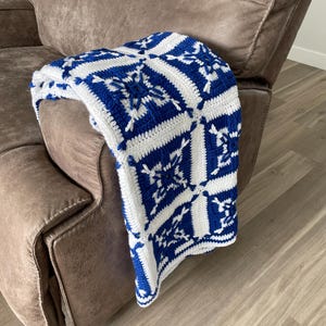 Blue Afghan Handmade Crotchet Granny Square Blanket | Cottagecore Afghan Home Decor Blanket Housewarming Gift Vintage Wedding Gift