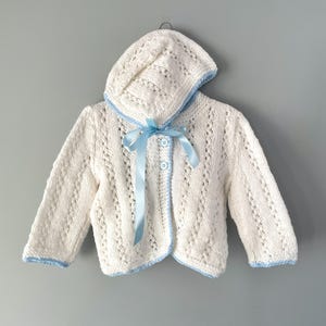 Blue Knit Baby Sweater and Bonnet Set Blue & White Cardigan Two Piece Gift Set Baby Knitwear Newborn Winter Outfit Baby Shower Gift for Boy