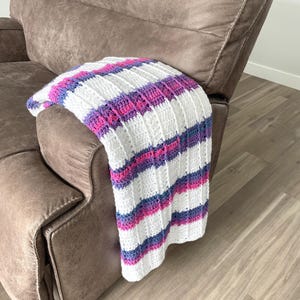 Purple & Pink Striped Knit Afghan | Handmade Crochet Throw Blanket | Girls Room Decor Gift Pink and Purple