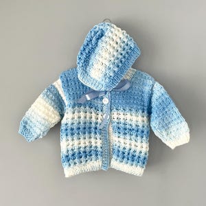 Blue Baby Outfit Sweater and Bonnet Set | Blue and White Knit Two Piece Set | Handmade Coming Home Outfit | Baby Shower Gift