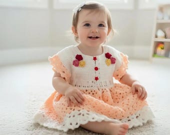 Crochet Baby Dresses | Peach Orange Knit Girls Outfit Dress with Baby Shower Gift for Girls Crochet Baby Dresses | Peach Orange Knit Girls Outfit Dress with Baby Shower Gift for Girls