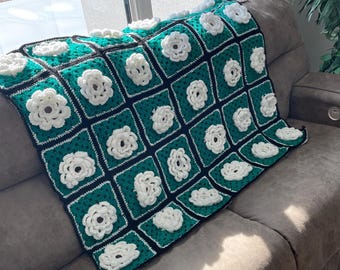 Handgemachte Grüne Crochet Grandma Square Decke Floral Afghan