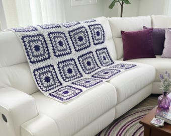 Granny Square Purple Afghan | Handmade Purple Crotchet Blanket Handmade Throw Blanket for Sofa Bed Housewarming Gift Heirloom Vintage