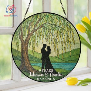9th Anniversary Willow Stained Glass Suncatcher, 9th Anniversary Gift, Wedding Anniversary Gift For Her, Willow Tree 9 Year Anniversary Gift