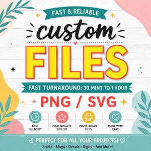 Arquivo de corte SVG personalizado para Cricut, conversão de imagem para vetor, serviço rápido de vetorização de arquivo PNG, entrega rápida de 30 minutos a 1 hora.