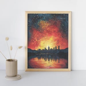 Lebendiger Sternenhimmel Digitaler Kunstdruck | City Skyline Dekor | Moderne Kunst für Zuhause & im Büro